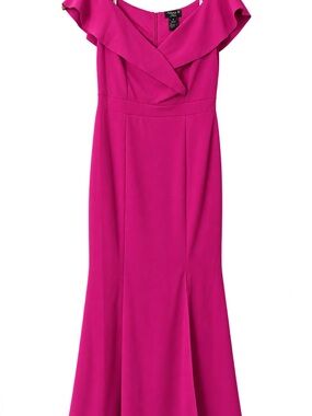 Alexa B Nites Fuchsia Ruffle Formal Maxi Dress Size 8 NWOT